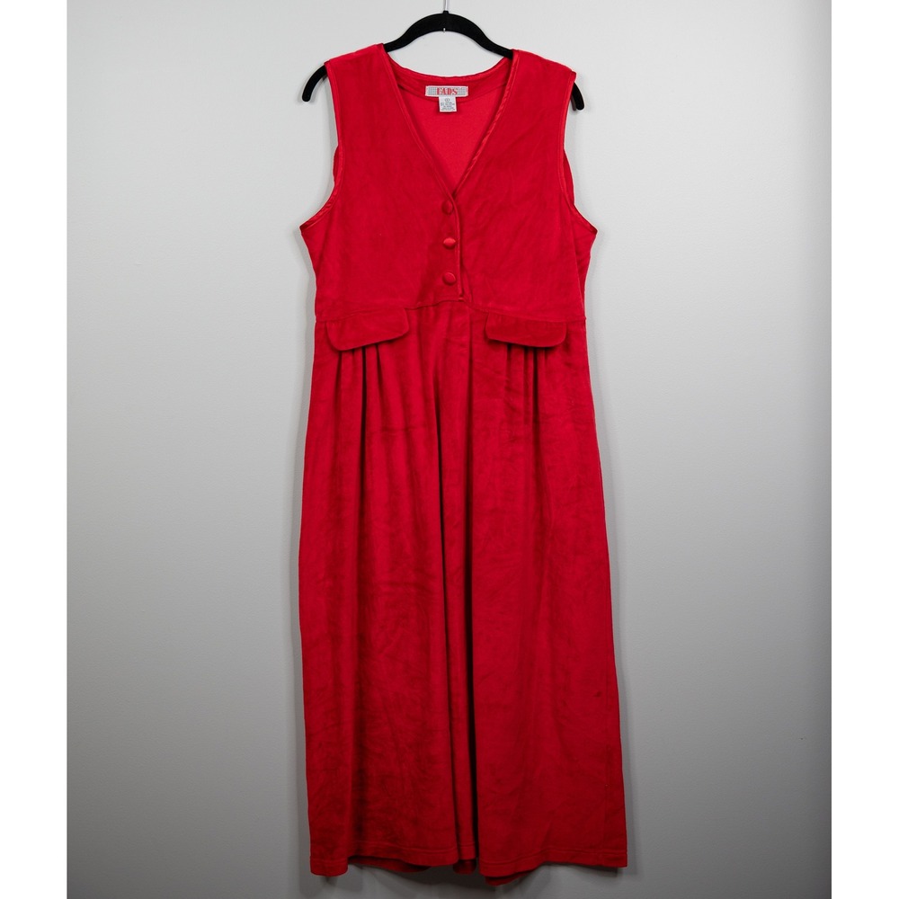 Vintage Fads Midi Dress Womens Small Red Velour VNeck Sleeveless Pleated Holiday